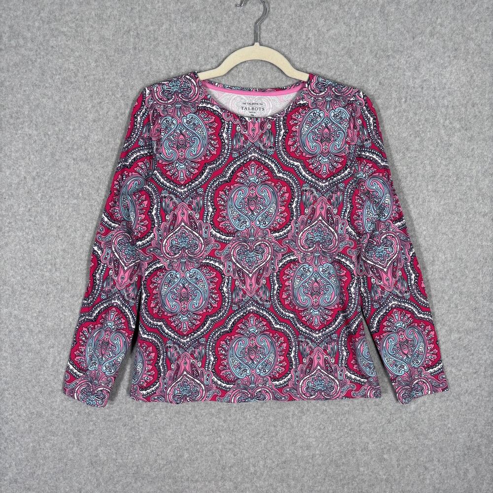 The Talbots Tee Medium Petite Pink Blue Paisley Cotton Soft Thin Jersey Stretch